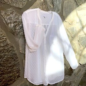 GAP,L, white,long sleeved,dotted Swiss poly, blouse